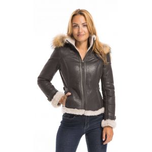 Blouson cuir mouton femme marron style bombardier capuche Cuirs Guignard