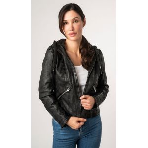 Blouson cuir femme noir aspect peau Gipsy