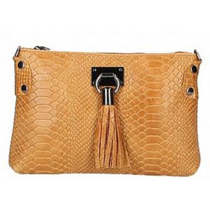 Pochette cuir femme imprimé python cognac Cuirs Guignard