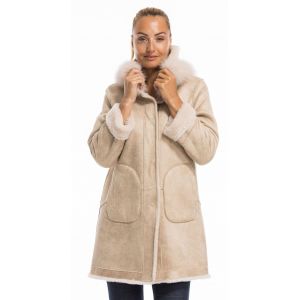 Trois quart laine capuche femme beige Cuirs Guignard