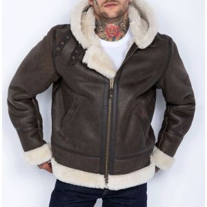 Bombardier mouton capuche homme marron Schott