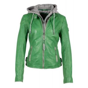 Blouson cuir femme capuche vert Gipsy