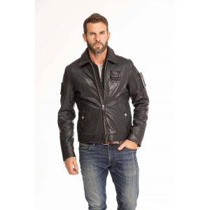 Blouson cuir homme patrouille de France noir