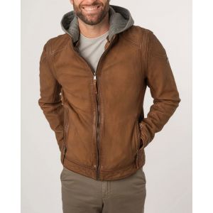 Blouson cuir à capuche homme cognac Gipsy
