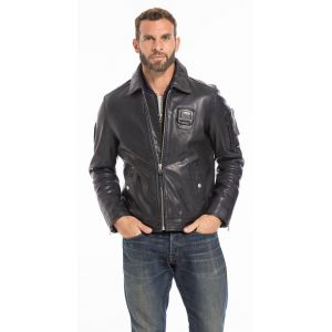 Blouson cuir homme patrouille de France navy