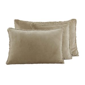 Coussin Kobe Haomy &ndash; housse en velours frang&eacute; - 5 coloris chaleureux, Lin / 40x60 cm