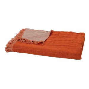 Plaid Baya Haomy en lin et coton, jet&eacute; de lit avec 7 couleurs &eacute;l&eacute;gantes, Brick / Cimarron / 135x200 cm