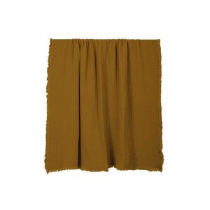 Plaid Vanly Haomy en coton lav&eacute; &agrave; franges - 13 couleurs harmonieuses, Gold / 130x180 cm