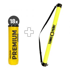 Tennis-Point 18 tubes de 4 Premium + ramasse balles forme tube