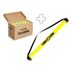 Tennis-Point Training Box De 72 Balles + Ramasse Balles Forme Tube, Sans Pression