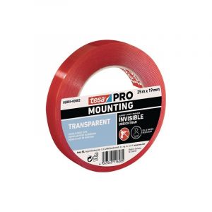 Lot bande adh&eacute;sive de montage mounting pro transparent 66965 tesa 1 carton(s) de 8 rouleau(x) bande adh&eacute;sive montage transparente l25&nbsp;m l19mm - tesa