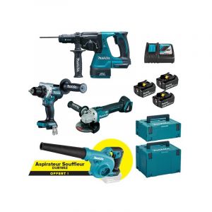 Pack 3 machines 18v 5ah + aspirateur-souffleur 1 pack(s) pack 3 machines 18v 5ah + aspirateur-souffleur - makita