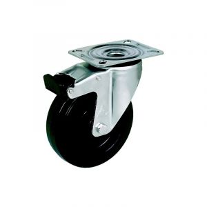 Roulette caoutchouc noir roulette caoutchouc ø 160 mm platine pivot frein 1 pièce(s) caoutchouc 160 mm oui œil 135 kg - prodif somec rhones alpes