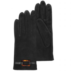 Isotoner - Gants Femme cuir de ch&egrave;vre velours Noir