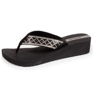 Isotoner - Tongs Femme talon paillettes Noir