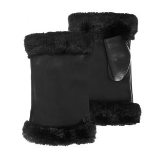 Isotoner - Mitaines Femme cuir d&rsquo;agneau Noir