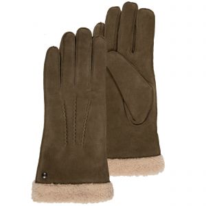 Isotoner - Gants Femme cuir velours fourr&eacute;s Olive