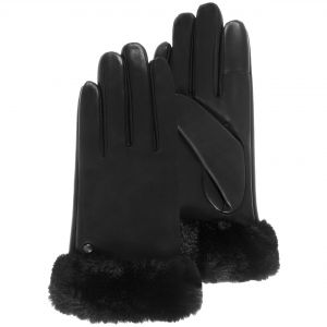 Isotoner - Gants Femme cuir bord fourrure Noir