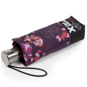 Isotoner - Parapluie X-TRA SOLIDE ALPHA 23 cm Fleurs Aubergine