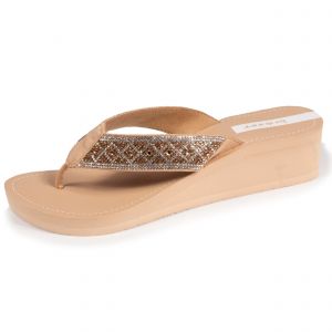 Isotoner - Tongs Femme talon paillettes Beige