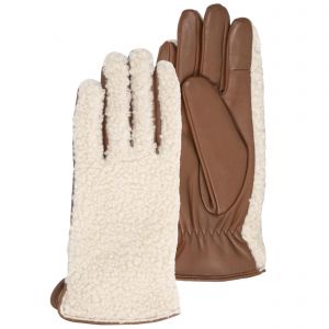 Isotoner - Gants Femme tactiles Cuir Chaud Sherpa/Cognac