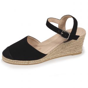 Isotoner - Espadrilles ferm&eacute;es Femme talon corde Noir