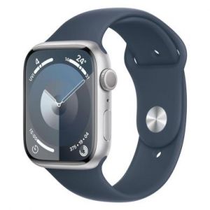 Apple Watch Series 9 GPS + Cellular 45mm Aluminium argent Bracelet Sport bleu orage S/M - bon &eacute;tat - extras