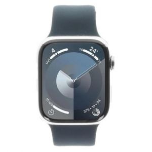 Apple Watch Series 9 GPS + Cellular 45mm Acier inoxydable argent Bracelet Sport bleu orage M/L - tr&egrave;s bon &eacute;tat - extras