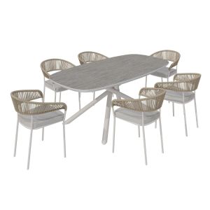 Ensemble de Jardin 1 Table, 6 Fauteuils Beige Antalya HYBA