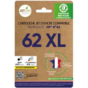 Pack de cartouches d'encre compatible noir + 3 couleurs 62 XL JETLINE