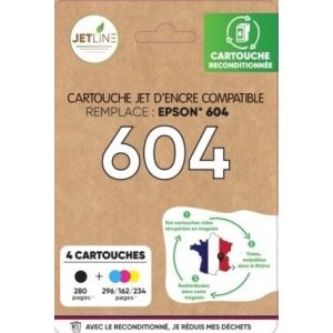 Cartouche d'encre compatible noir + 3 couleurs 604 JETLINE