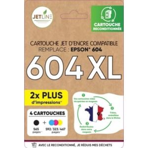 Cartouche d'encre compatible noir + 3 couleurs E-604 XL JETLINE