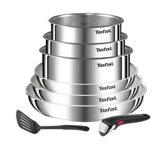 Batterie de cuisine 8 pi&egrave;ces Empilable Acier Inoxydable Rev&ecirc;tement Anti-adh&eacute;sif Tous Feux Dont Induction Poign&eacute;e Amovible Ingenio Emotion TEFAL
