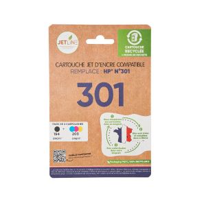 Pack de cartouches d'encre compatibles noire + 3 couleurs H-301 JETLINE