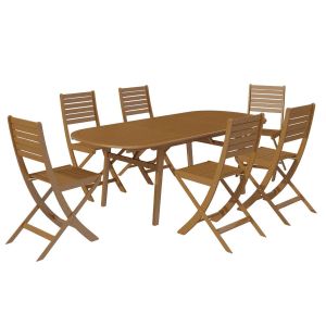Ensemble de jardin en bois 1 table, 6 chaises Halong HYBA