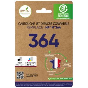 Pack de cartouches d'encre compatibles noir + 3 couleurs 364 JETLINE