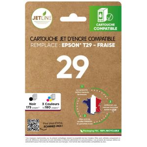 Pack de cartouches d'encre compatibles noir + 3 couleurs Fraise 29 JETLINE