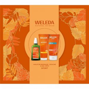 Weleda Coffret Noel Sport 2025 : Huile de massage &agrave; l'arnica - 100 ml + Gel cryo &agrave; l'arnica - 100 ml + Gel douche sport &agrave; l'arnica - 200 ml