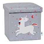 Love IT STOR IT - Pouf avec Rangement - Tissu Résistant et Bois Renforcé - Pliable et Confortable - Gris Motif Licorne - 35x35x35cm