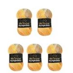Moonlight Glitter Batik Simli Lot de 5 pelotes de laine à tricoter 100 g - 500 g - Pour tricot et crochet - 20% laine métallisée - Laine turque - Dégradé de couleur - 4000 orange jaune gris