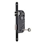 Vachette Serrure à encastrer à clé, axe 40 mm, coffre 135 mm, Certifiée NF Niveau 2 - D25 - Réversible sans démontage, Têtière bouts ronds - Porte intérieure, chambre, bureau - Noir, Gâche, Clé inclus