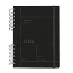 Miquelrius - Agenda 2025, Format 160.5 x 218 mm, Agenda semainier, Couverture cartonn&eacute;e, Papier durable 100 g/m&sup2;, Attache en caoutchouc, Espagnol, Anglais et Portugais, Noir