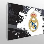 Licensed D&eacute;cor T&ecirc;te de lit r&eacute;glable Real Madrid - 100 cm (l) x 75 cm (H) - Blason Complet sur Couleur &eacute;claboussures - Noir et Gris
