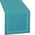 Grelucgo Petit Chemin de Table rectangulaire Fait à la Main – Ourlet à Jour Bleu Sarcelle – 35,6 x 91,4 cm