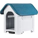 Lanco - Niche pour Petits Chiens avec Toilettes. Utilisation intérieure et extérieure avec aérations. Matériau résistant. 75x59x66cm. Bleu et Blanc.