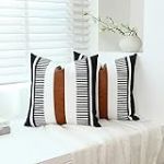 Homefeelzydys Lot de 2 Housses de Coussin décoratives en Similicuir à Panneaux Modernes de Style Rustique pour Chambre à Coucher, Salon, Sofa, 45 x 45 cm, Noir