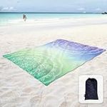 Sunlit Couverture de Plage bohème Douce et Soyeuse, Tapis Anti-Sable avec Poches d’Angle et Sac en Maille, pour fête de Plage, Voyages, Camping - Mandala Bleu Violet et Vert d'eau, 270 x 205 cm