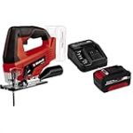 Einhell Scie sauteuse sans fil TC-JS 18 Li Power X-Change (grande stabilité de fonctionnement, mouvement pendulaire activable, attache de lame universelle sans outil) avec Chargeur et Batterie 4,0Ah