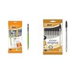 BIC Matic Fun Porte Mines 0,7 mm HB avec Gomme - Couleurs Assorties, Pochette Format Spécial de 10 & Cristal Original - Stylos-Bille Pointe Moyenne - Certifiés NF Environnement - Noir