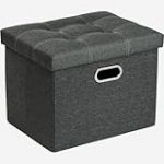 COSYLAND Pouf de Rangement Pliable en Lin avec Couvercle - Banc Coffre Multifonction 43 x 33 x 33 cm - Tabouret Repose-Pieds 150kg - Ottoman de Salon Espace de Stockage Caché, Gris Foncé